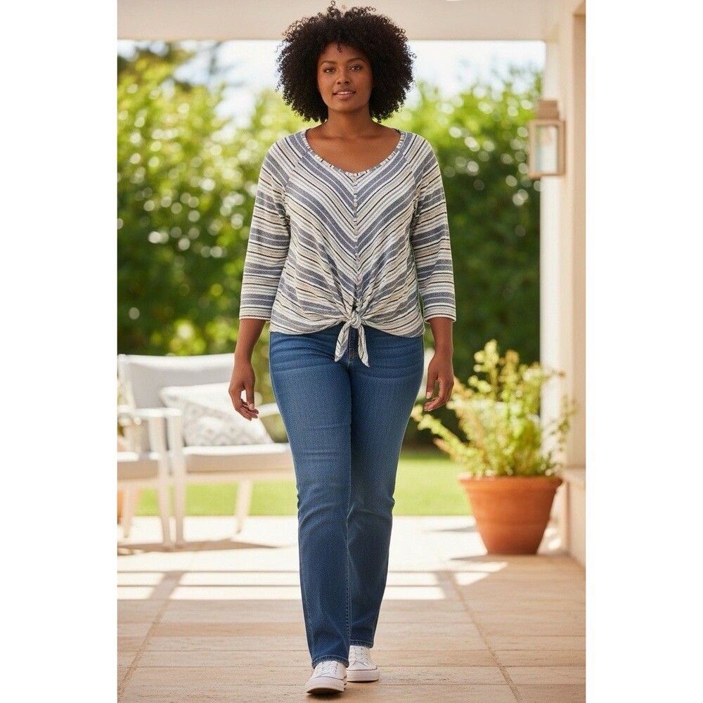 Ivy Ridge Striped Tie Front Women’s Blouse Size XL Multicolor Coastal Beach
